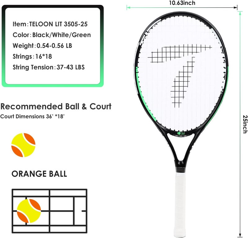 Teloon Kids Tennis Racket, 19"-25" Inch Youth Tennis Racquet with Cover, Junior Tennis Racquet for Kids Children Boys Girls Age 3-12. - Image 2